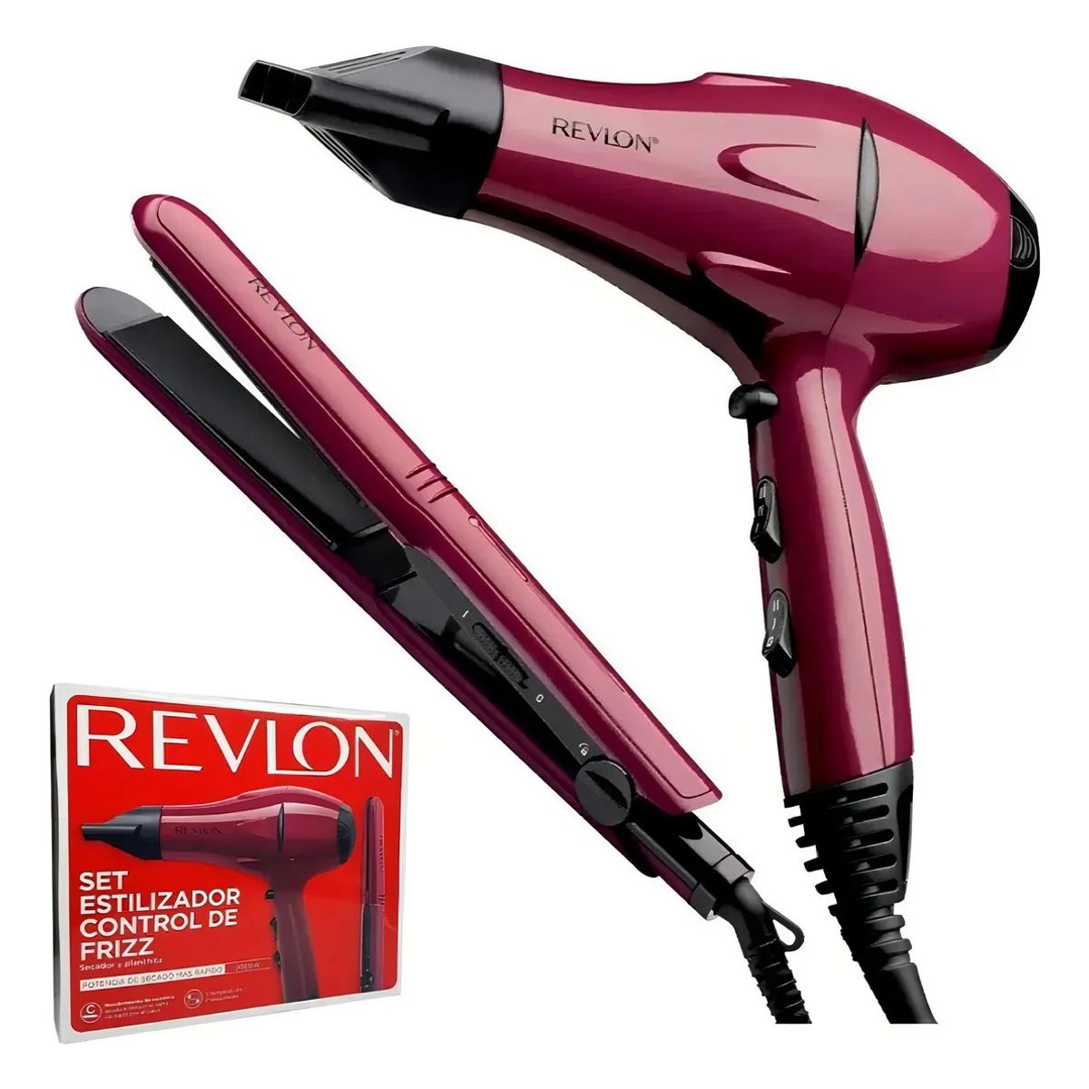 REVLON - Combo Secador Y Alisador De Viaje Revlon 2000w Color Rosa Oscuro