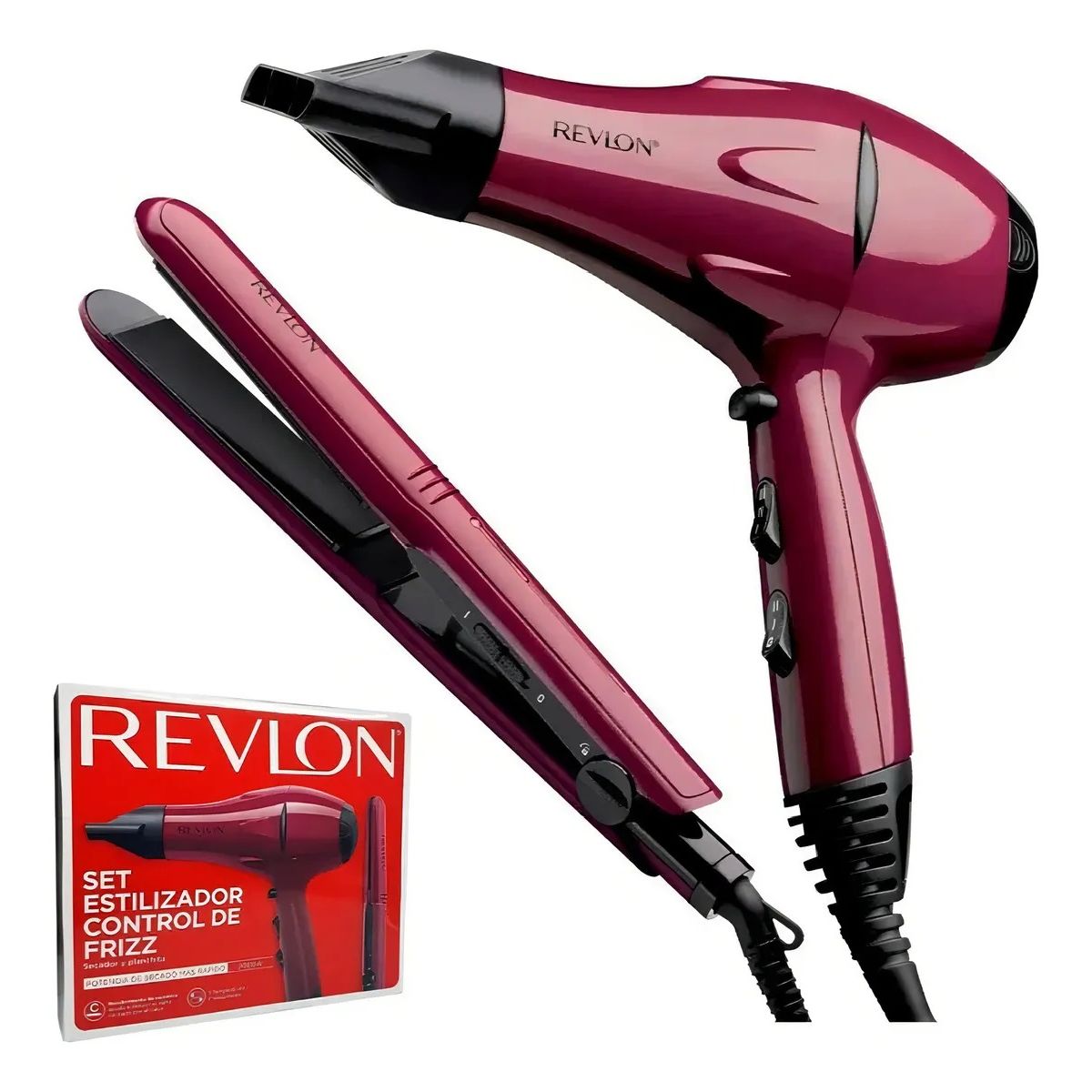 REVLON - Combo Secador Y Alisador De Viaje Revlon 2000w Color Rosa Oscuro