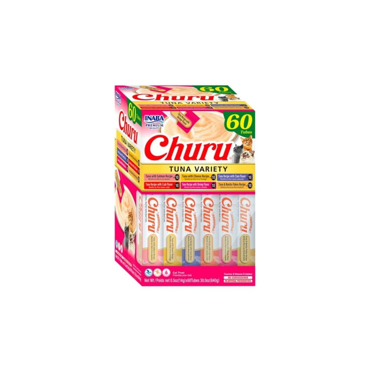 INABA - Churu Gatos Variedad Atún 60 Tubos 14g Snack Cremoso