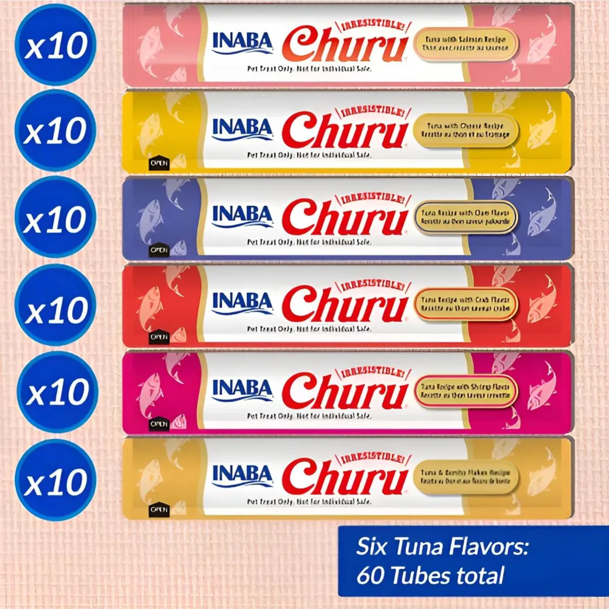 INABA - Churu Gatos Variedad Atún 60 Tubos 14g Snack Cremoso