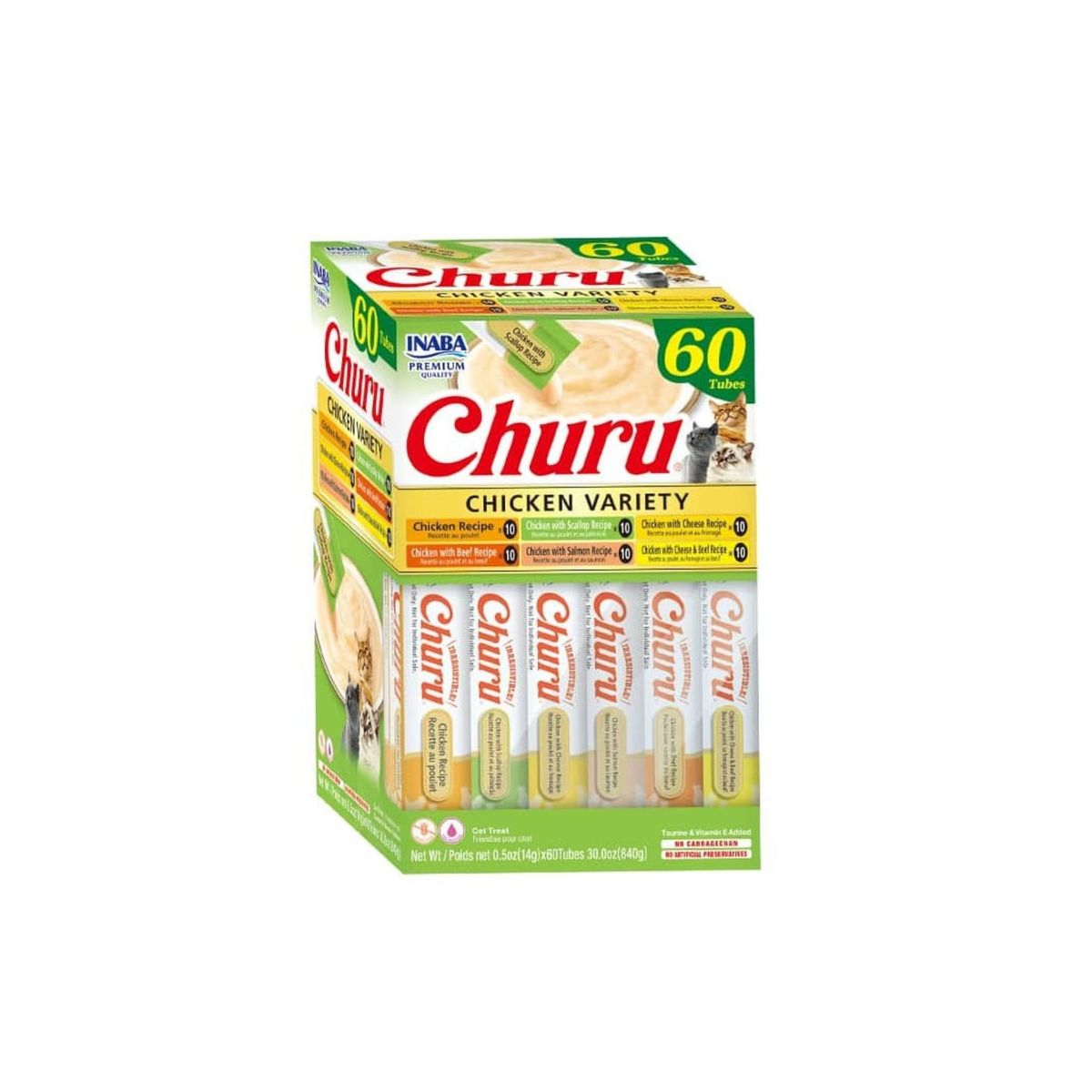 INABA - Churu Gatos Variedad Pollo 60 Tubos 14g Snack Cremoso