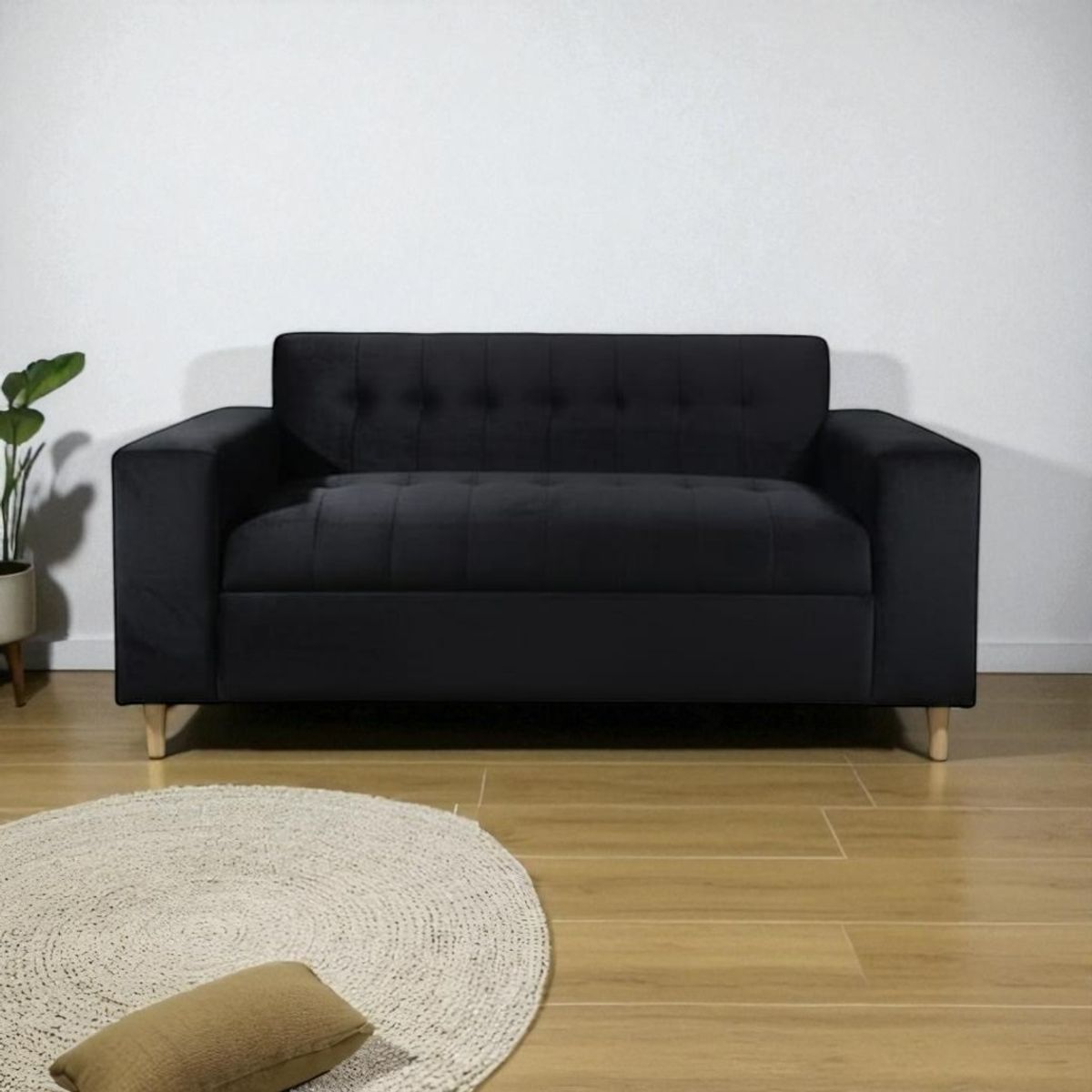 DISEÑOS VALESTRINI - SOFA TRES CUERPOS FELPA NEGRA