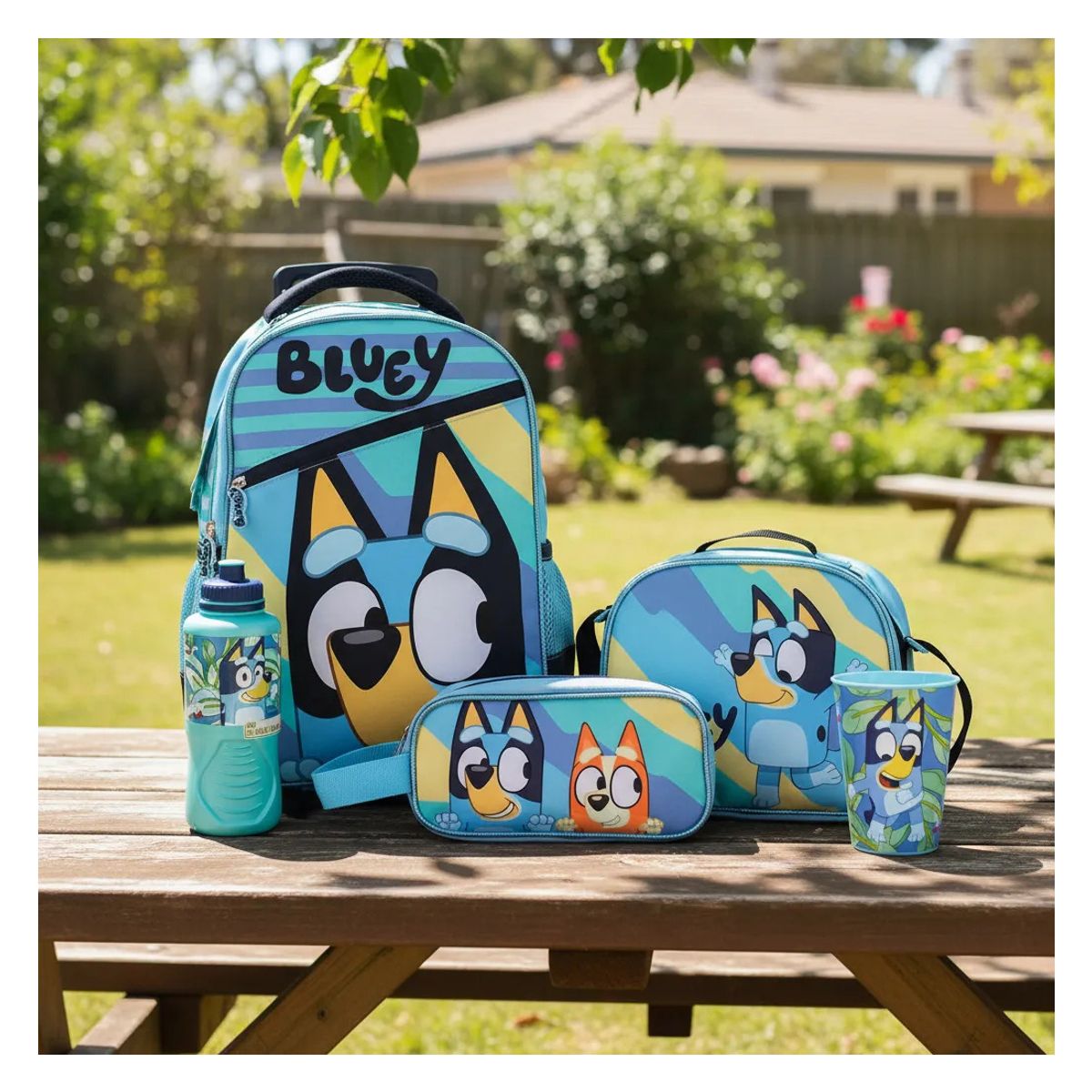 BLUEY - Set Mochila Escolar con ruedas Bluey + Accesorios