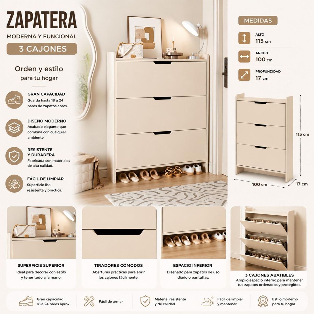 GENERICO - Zapatero Organizador De Entrada Moderno Color Blanco
