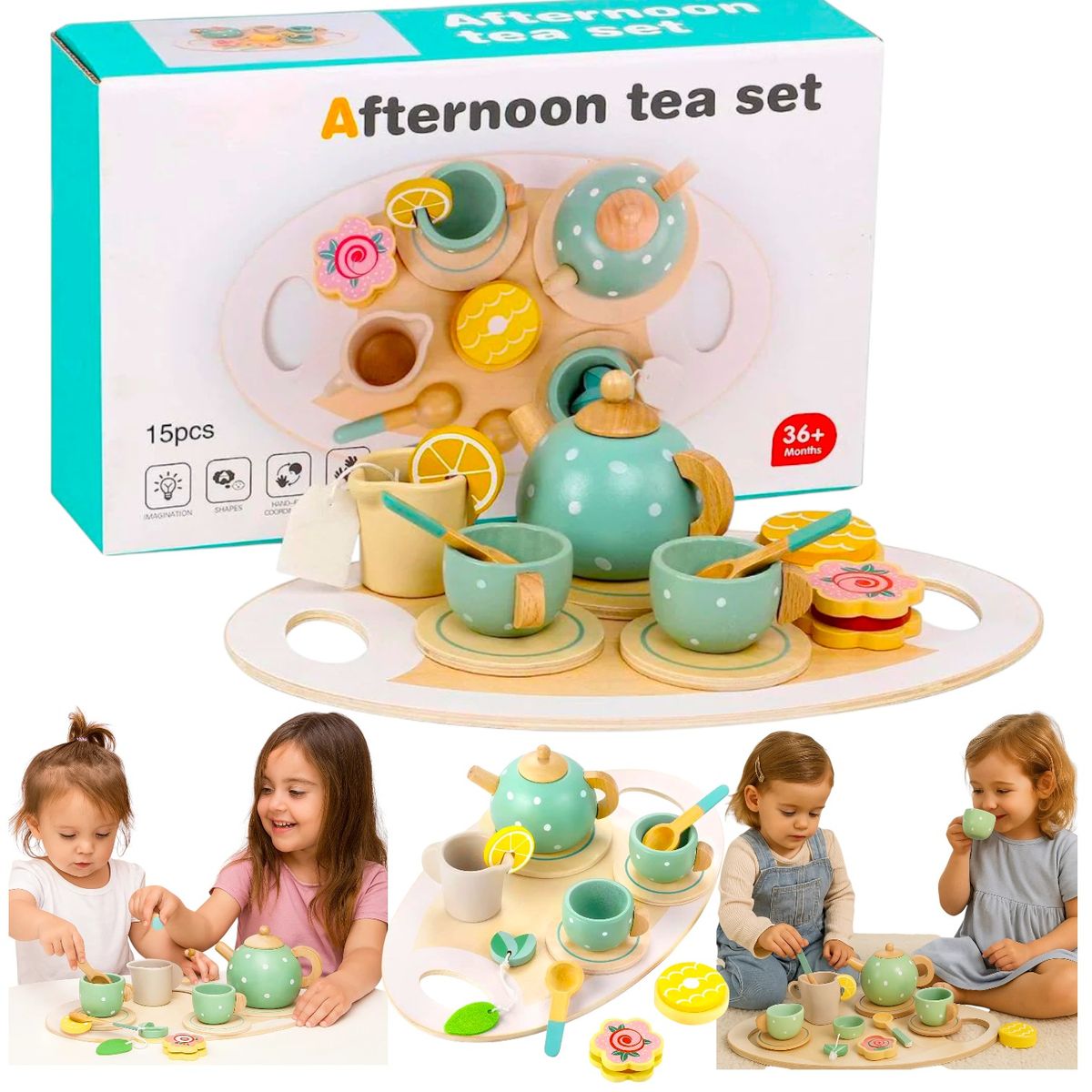 GENERICO - set de te de madera juguete didactico hora del te para niños