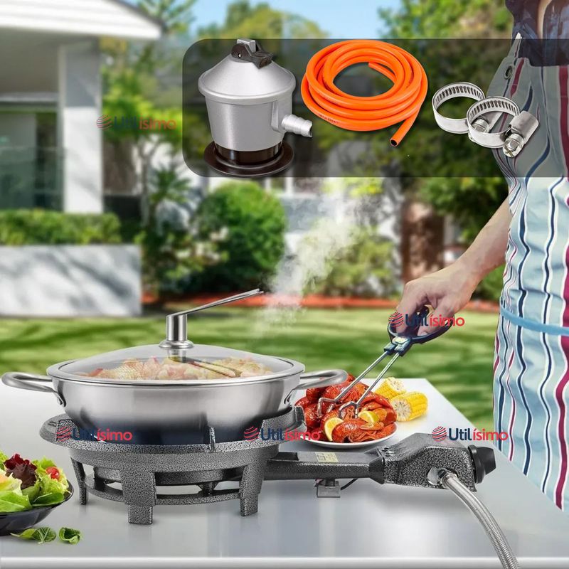 LINE - Cocina Fogón  A Gas1 Plato Cocinilla Camping+kit Instalación