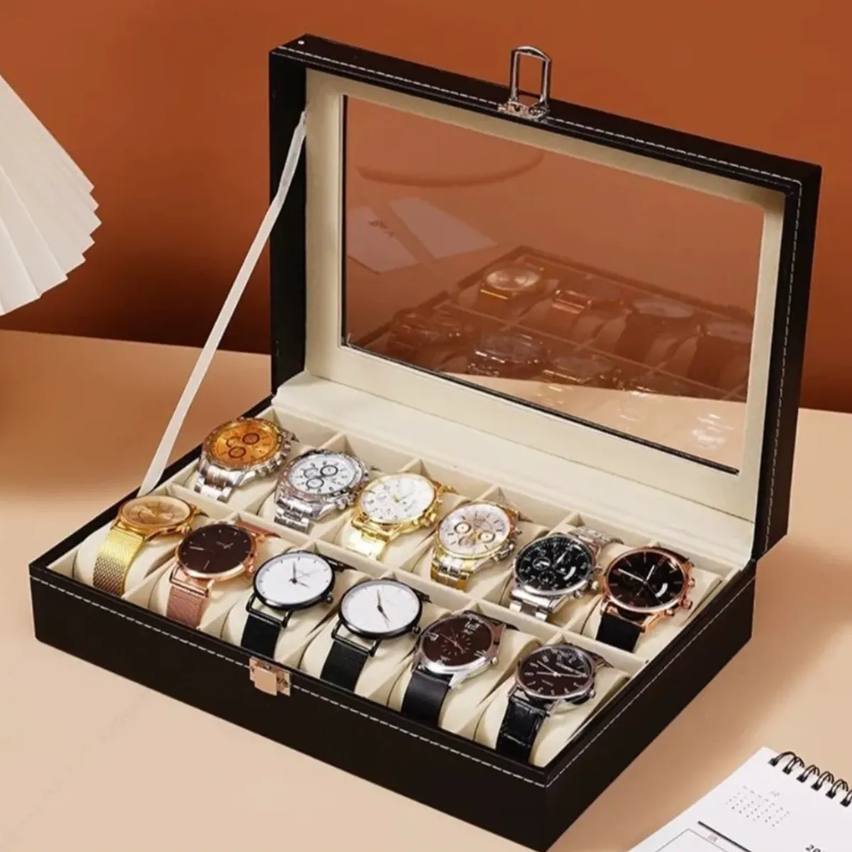 GENERICO - Caja Organizador De Relojes Estuche Exhibidor De Reloj 12 Piezas