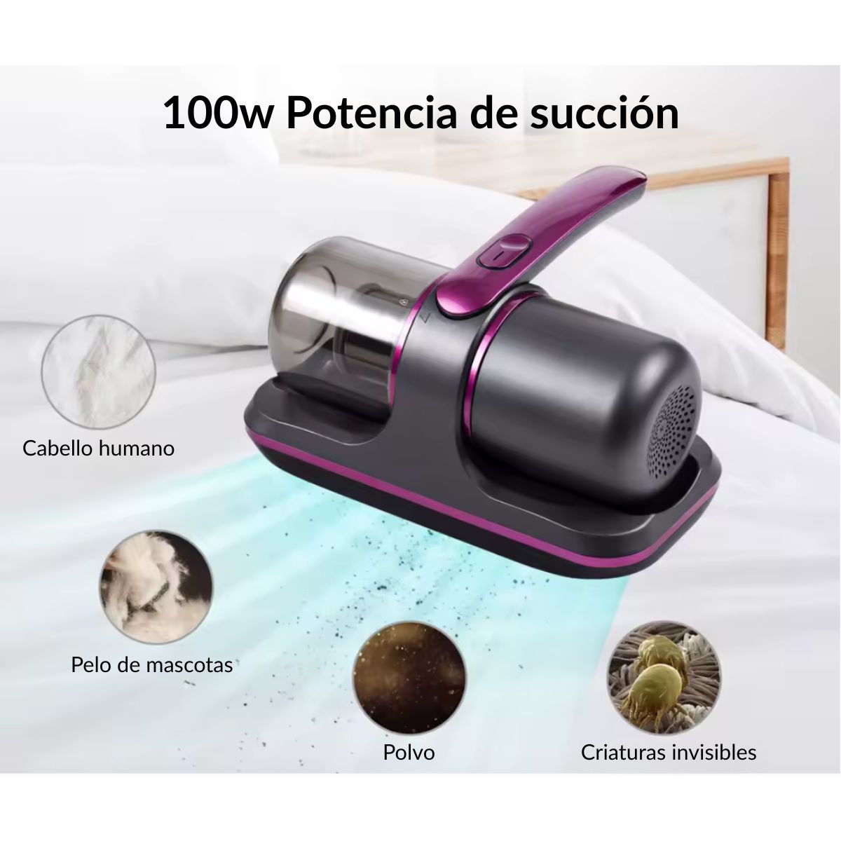GENERICO - Aspiradora De Mano Inalámbrica Portátil Anti Ácaros Luz Uv