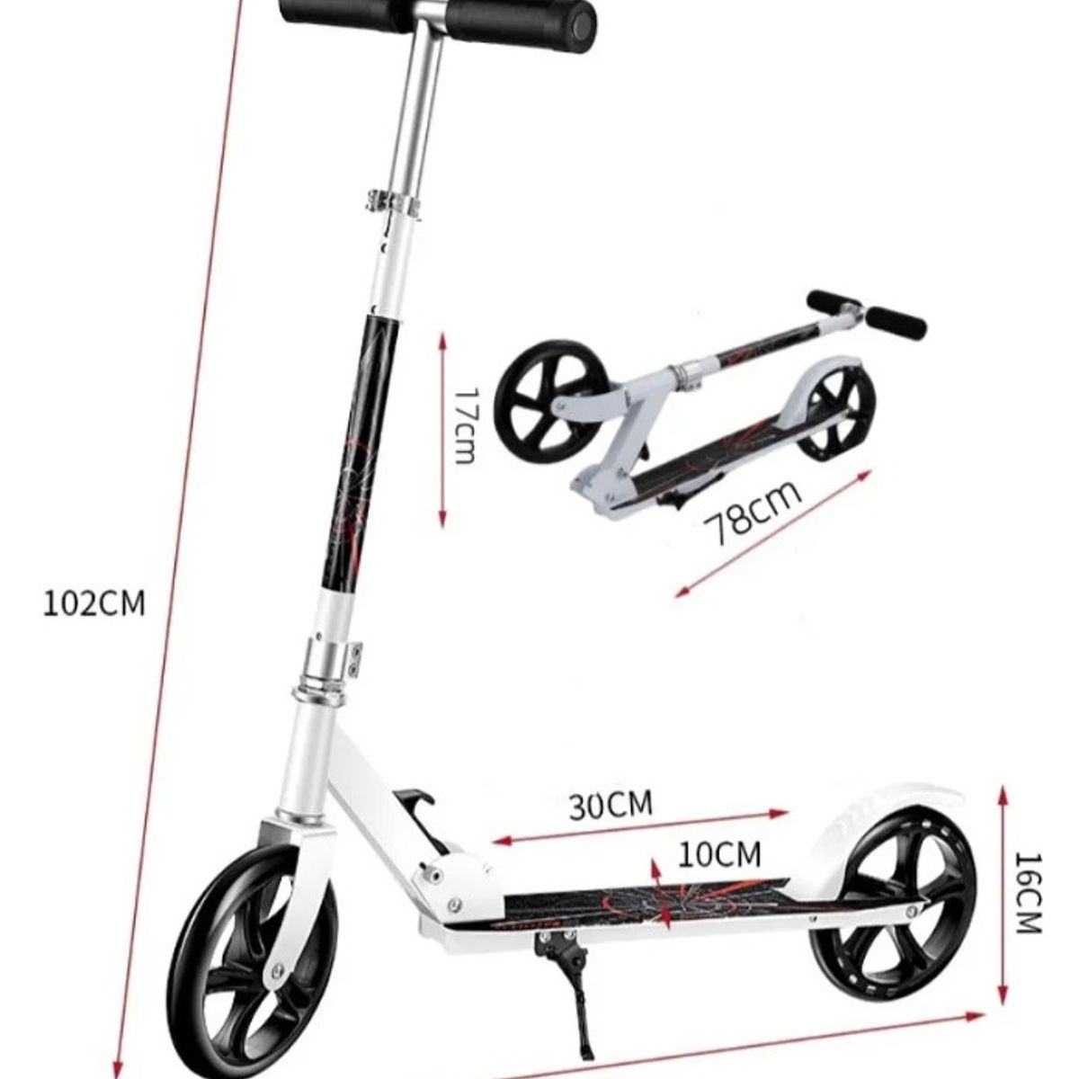 GENERICO - Scooter Monopatin Plegable Metalico 2 Ruedas, Blanco
