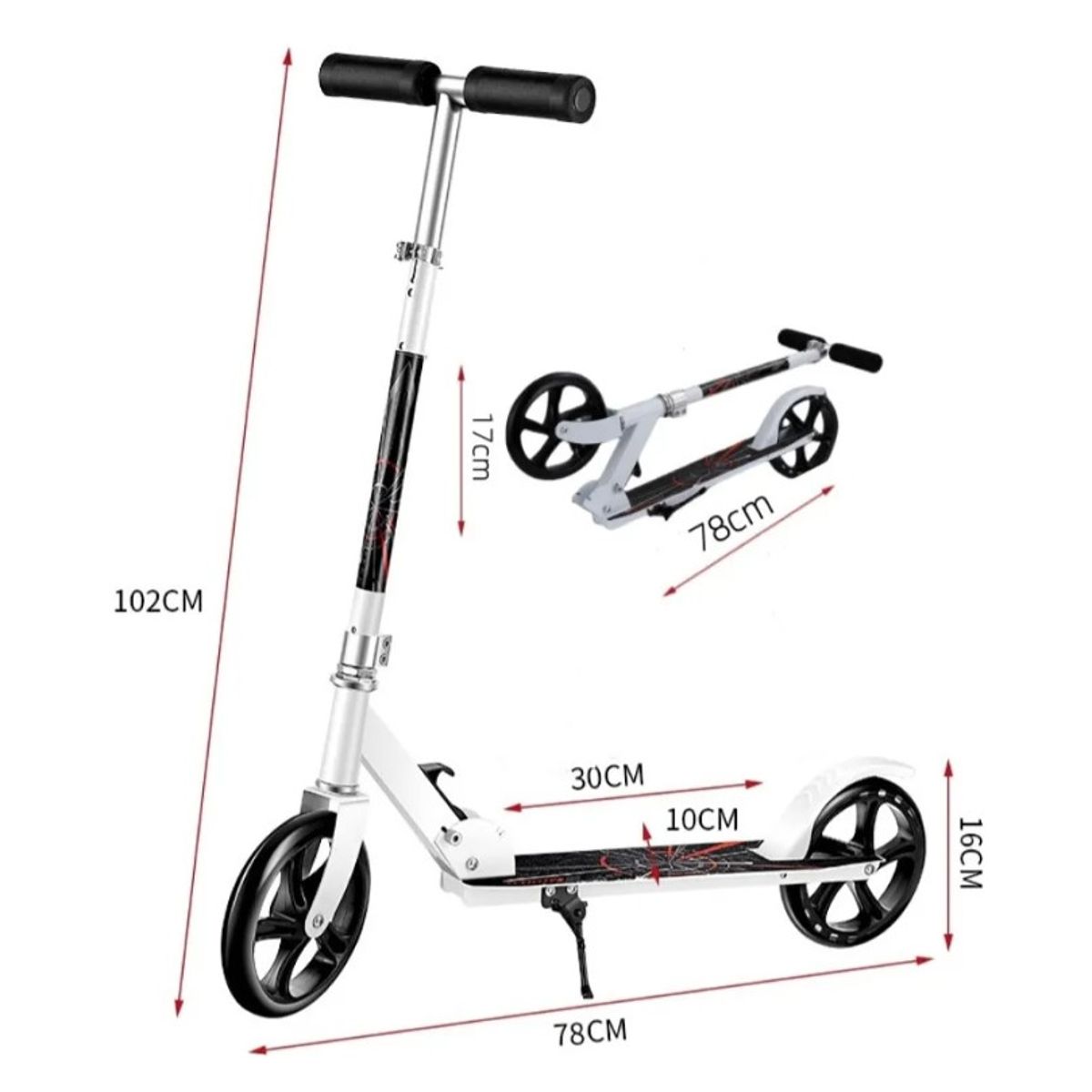GENERICO - Scooter Monopatin Plegable Metalico 2 Ruedas, Blanco