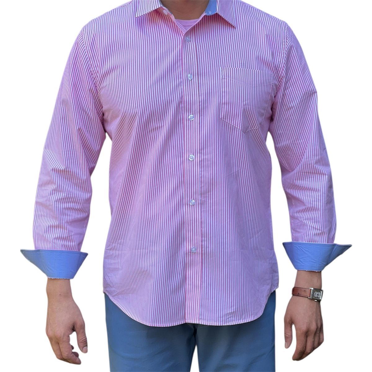CORRALERO SASTRERIA - Camisa Roja Casual Rayada Slim Fit- Modern Design