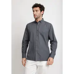 TRIAL - Camisa Lisa Algodón Basilio Gris Oscuro