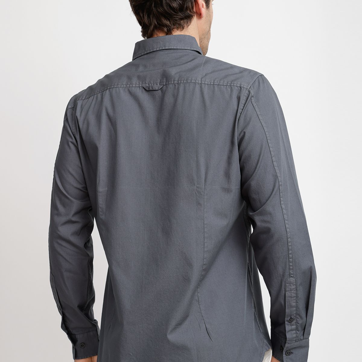 TRIAL - Camisa Lisa Algodón Basilio Gris Oscuro