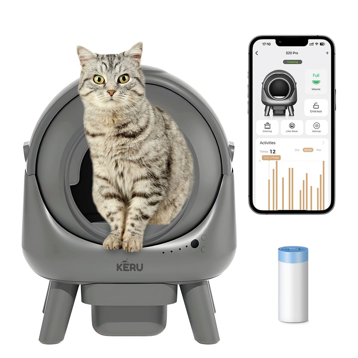 KERU - Arenero Inteligente Automático KERU EC Para Gatos Con App Y Conexión Wifi