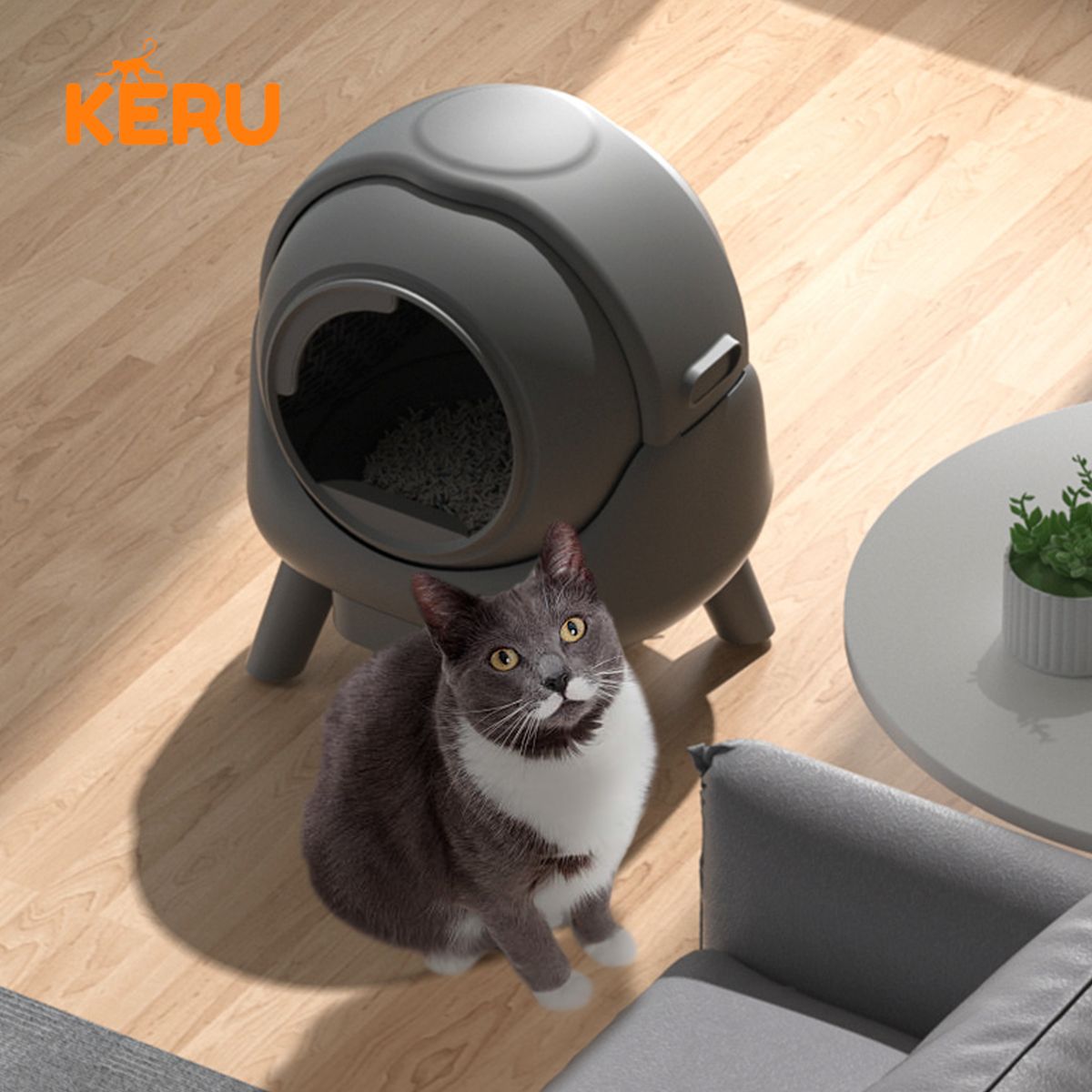 KERU - Arenero Inteligente Automático KERU EC Para Gatos Con App Y Conexión Wifi