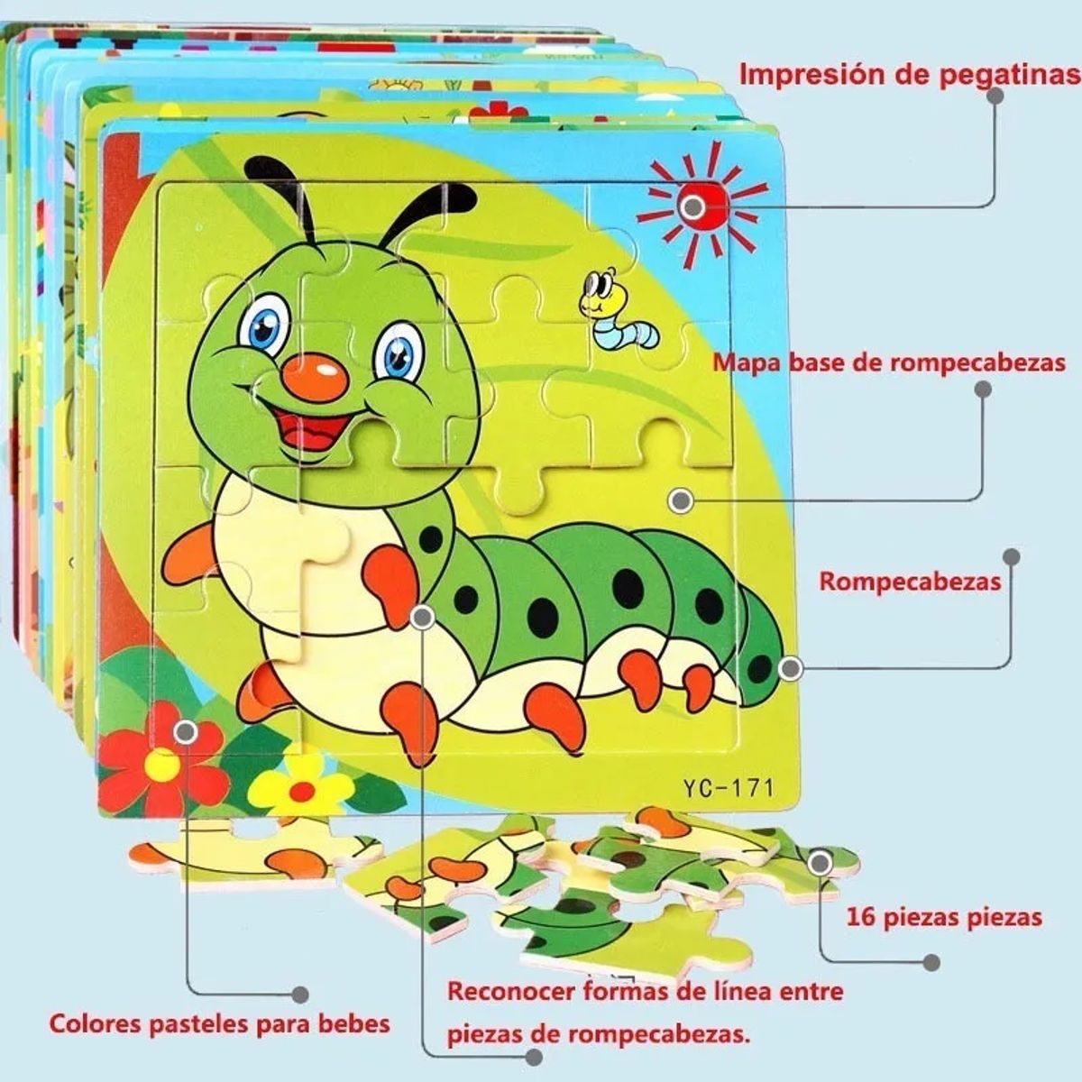 GENERICO - Rompecabezas Madera Infantil, Juego de 10 Puzzles para Aprendizaje Temprano