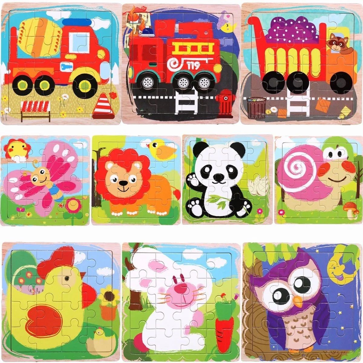 GENERICO - Rompecabezas Madera Infantil, Juego de 10 Puzzles para Aprendizaje Temprano