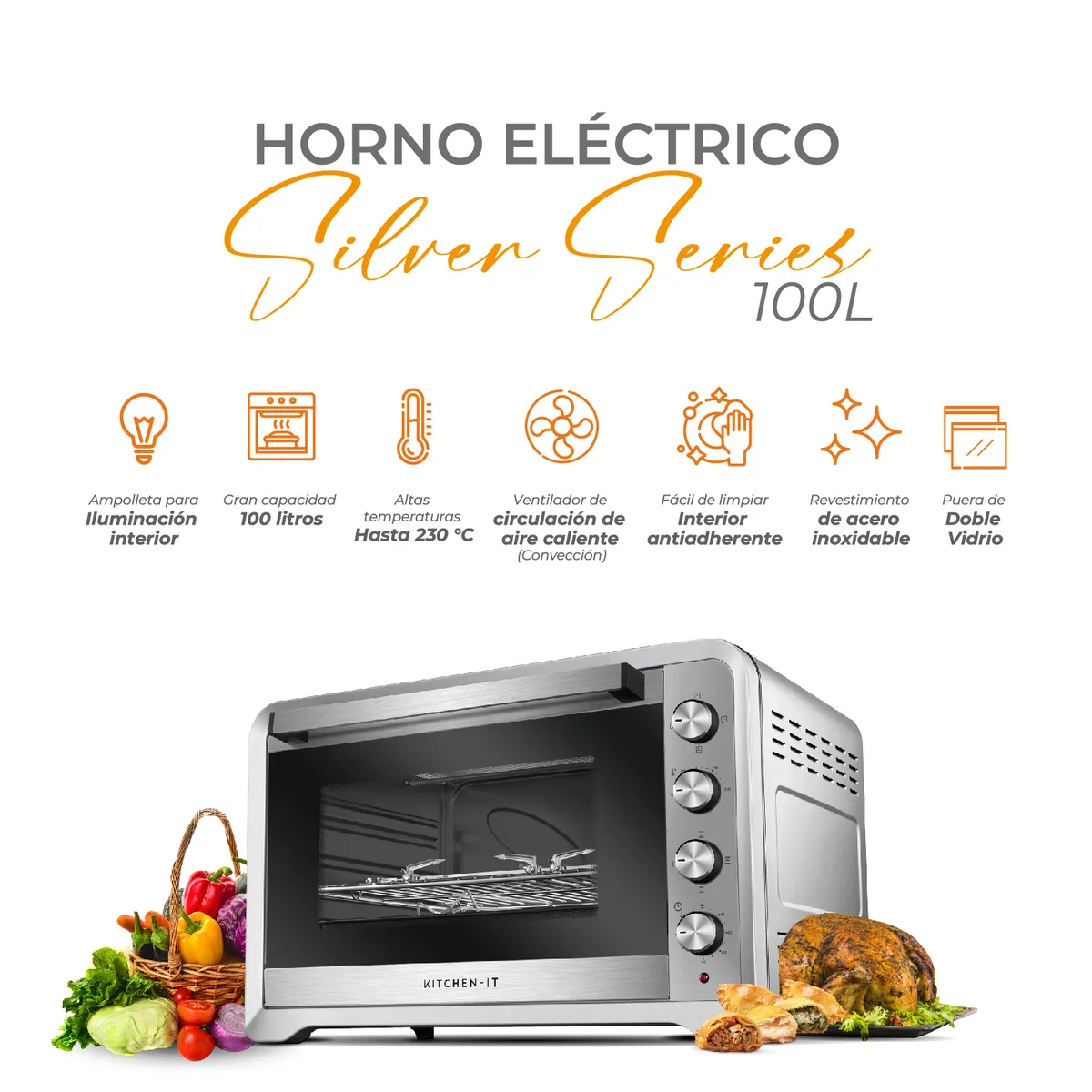 KITCHEN IT - Horno Eléctrico Silver Series 100L.