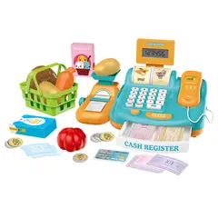 SPACEZAT - Caja Registradora con Canasto Supermercado Luces y Sonidos