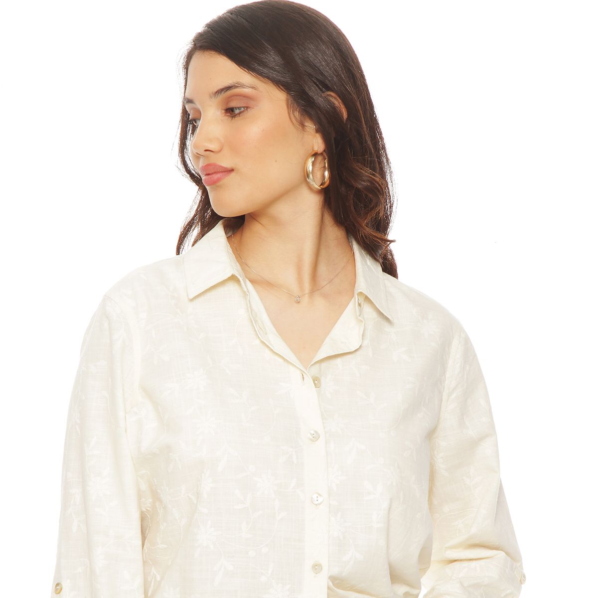 WADOS - BLUSA MANGA LARGA LINO BORDADO ABOTONADA EN DELANTERO