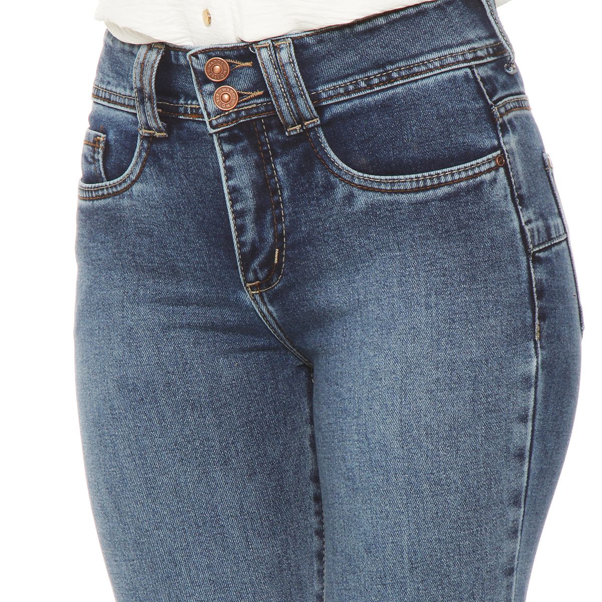 WADOS - JEANS FLARE TIRO ALTO PRETINA MEDIA DOS BOTONES