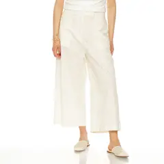 WADOS - PANTALON WIDE LEG LINO BORDADO TIRO ALTO PRETINA BASICA