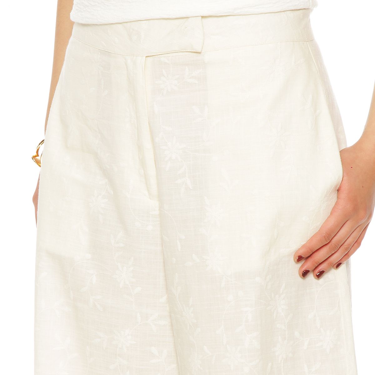 WADOS - PANTALON WIDE LEG LINO BORDADO TIRO ALTO PRETINA BASICA