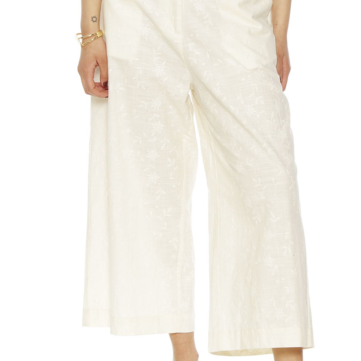 WADOS - PANTALON WIDE LEG LINO BORDADO TIRO ALTO PRETINA BASICA