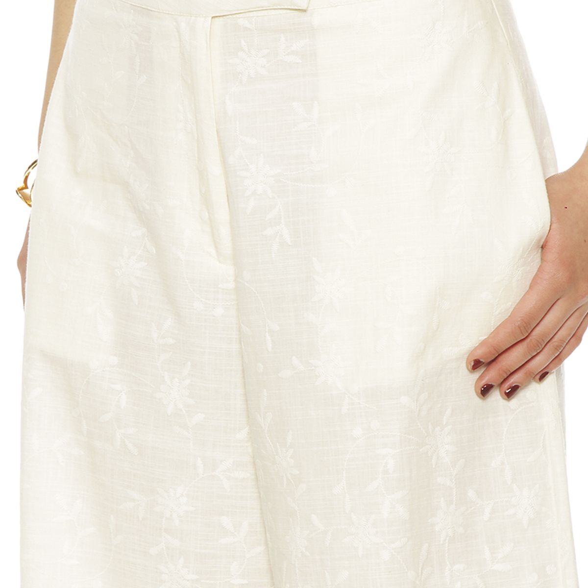 WADOS - PANTALON WIDE LEG LINO BORDADO TIRO ALTO PRETINA BASICA