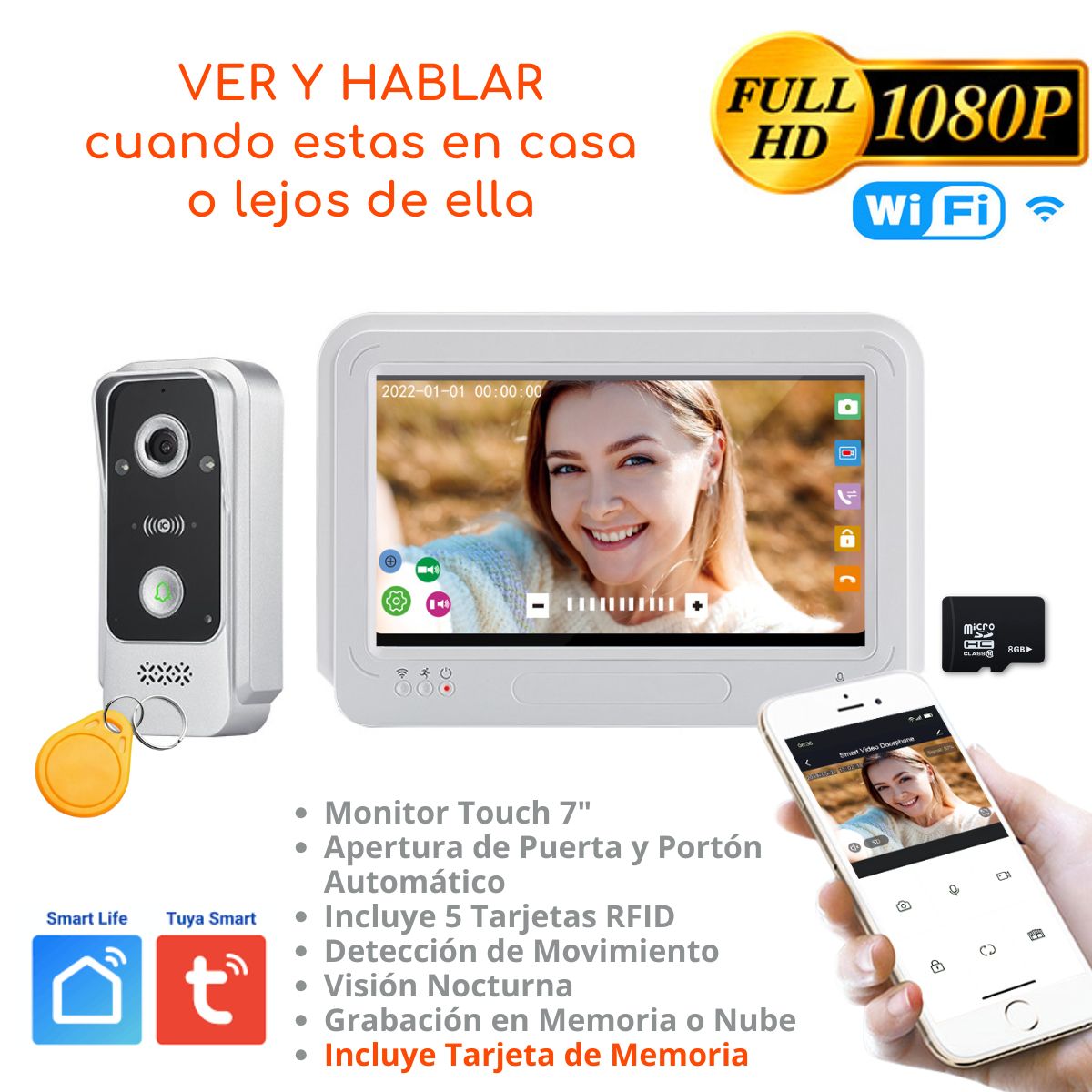 D MOTICA - Video Portero Wifi Inteligente Full Hd Touch 7 Pulgadas - 4 Hilos