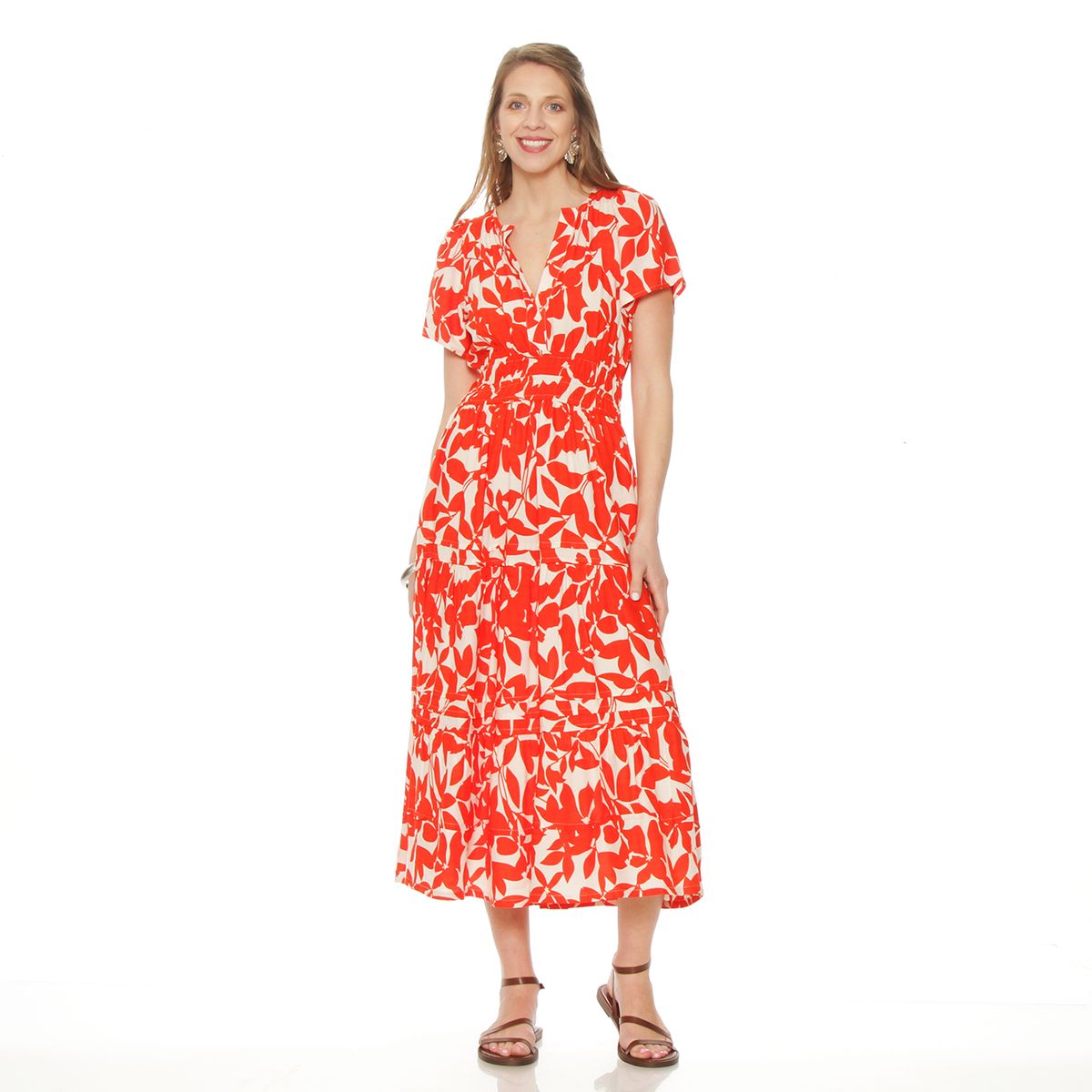 WADOS - VESTIDO MANGA CORTA ESTAMPADO ESCOTE V