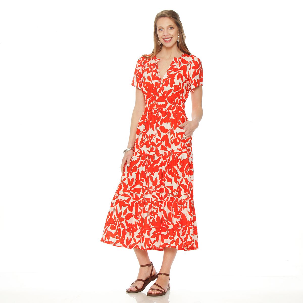 WADOS - VESTIDO MANGA CORTA ESTAMPADO ESCOTE V