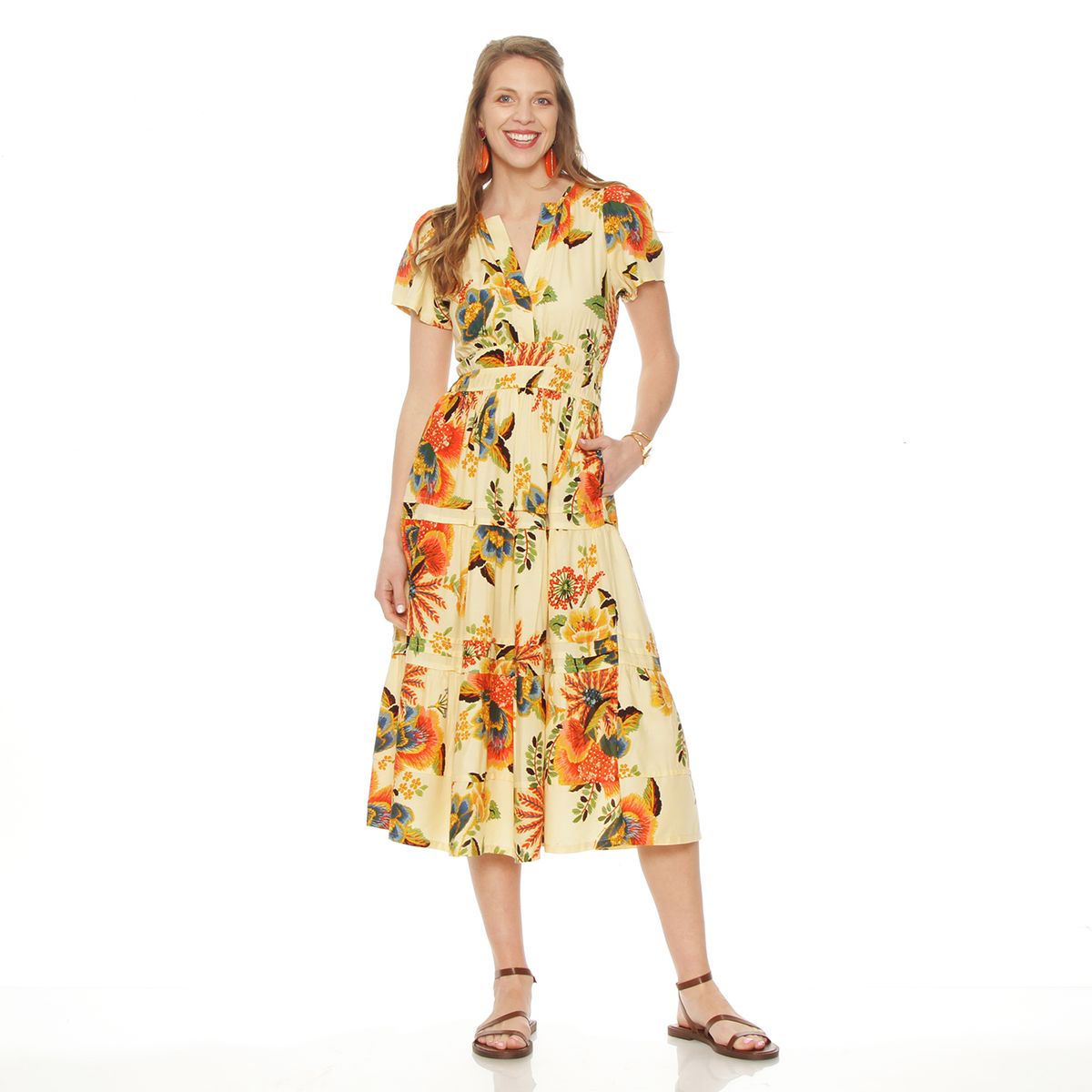 WADOS - VESTIDO MANGA CORTA ESTAMPADO ESCOTE V