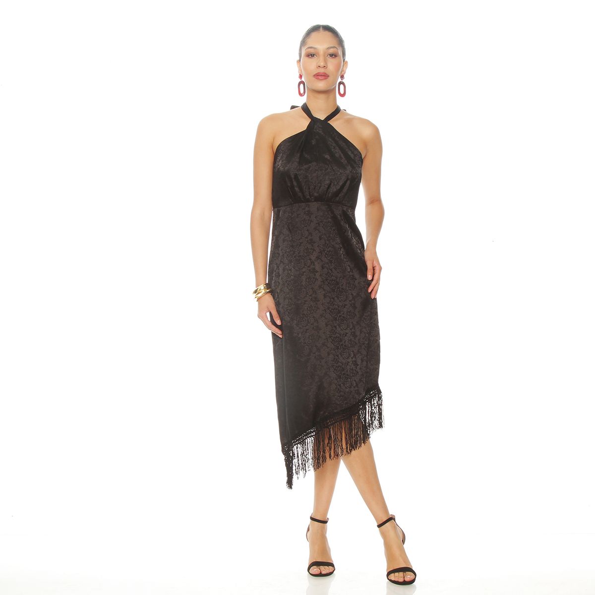 WADOS - VESTIDO SIN MANGA CINTURA ELASTICADA Y FLECO EN RUEDO