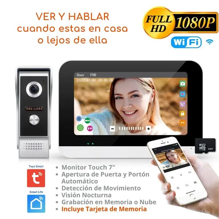 Video Portero Wifi Inteligente Full Hd con Monitor Touch 7 Pulgadas ...