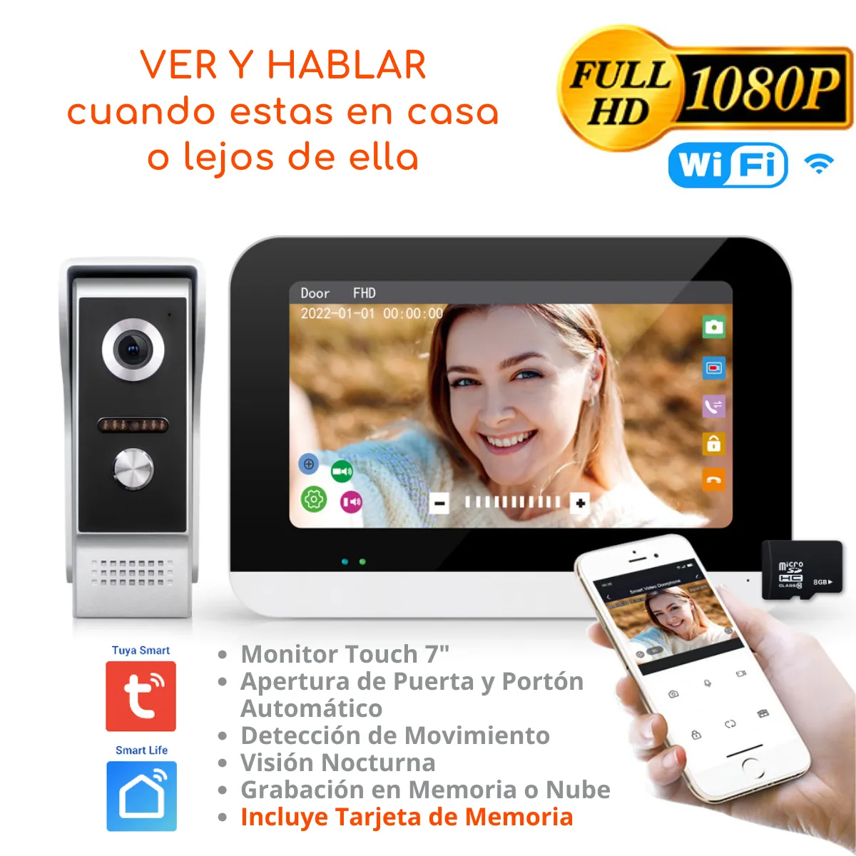 D MOTICA - Video Portero Wifi Inteligente Full Hd con Monitor Touch 7 Pulgadas