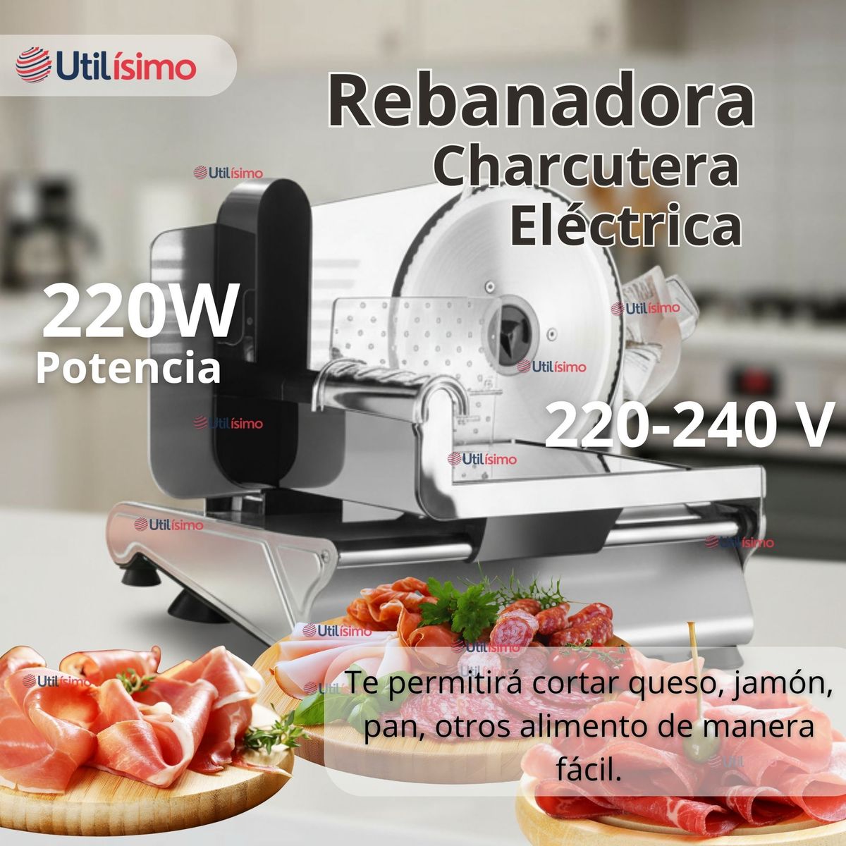 RAF - Rebanadora Cortadora Fiambre Carne Eléctrica RAF Color Plateado