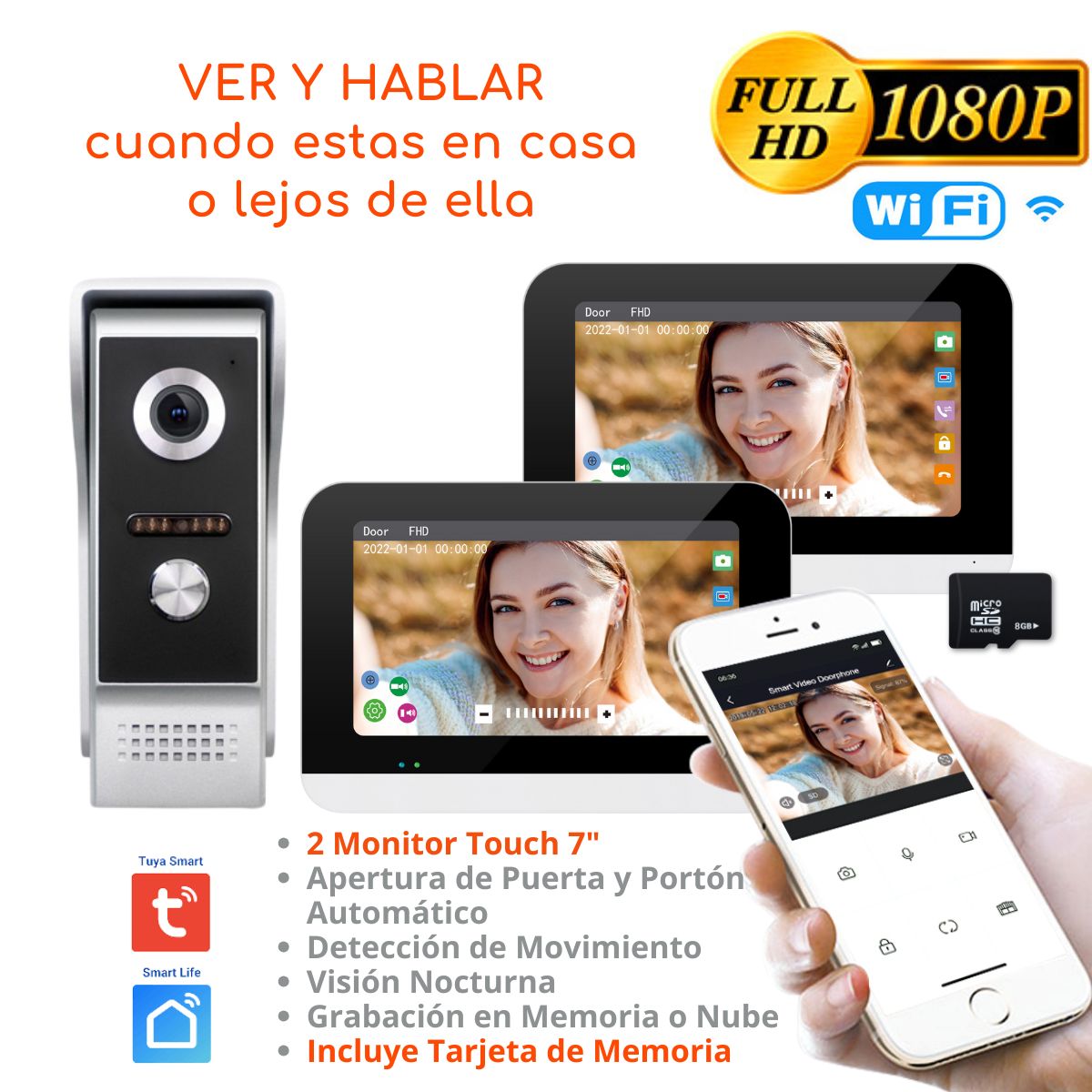 D MOTICA - Video Portero Wifi Inteligente Full Hd con 2 Monitores Touch 7 Pulgadas