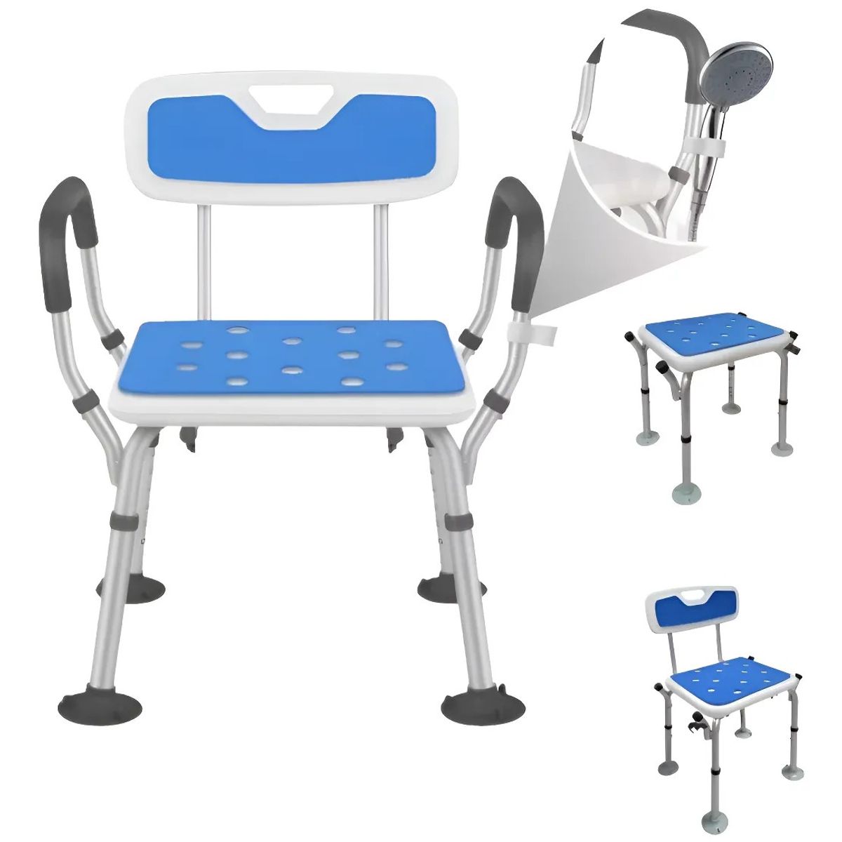 GENERICO - Silla Baño Ducha 3 En 1 Soporte Antideslizante Agarradera Azul