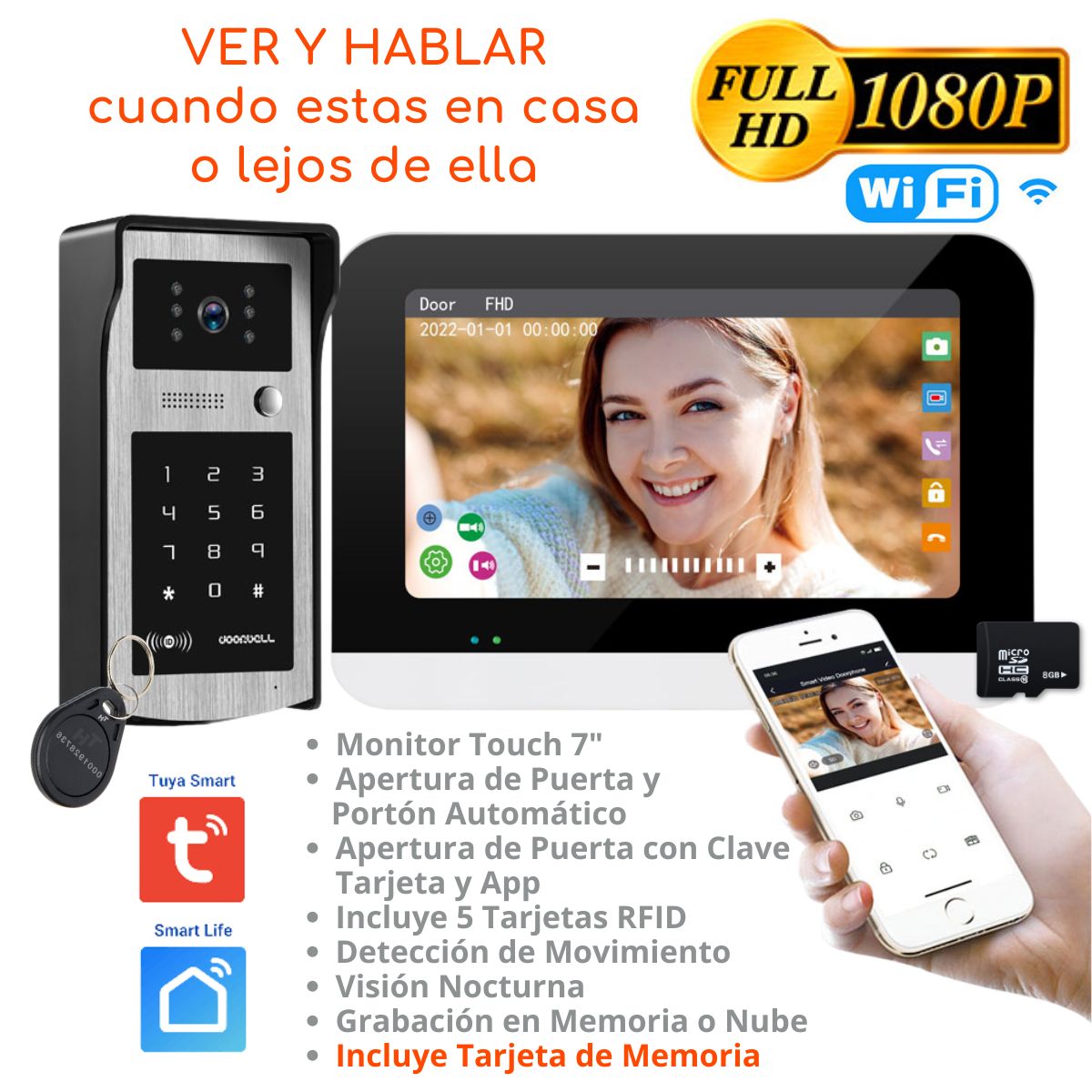 D MOTICA - Video Portero Wifi Inteligente Full Hd Con Control De Acceso