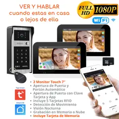 D MOTICA - Video Portero Wifi Inteligente Control Acceso - 2 Monitores