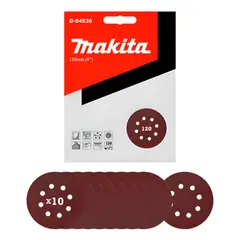 GENERICO - 10 Discos Lija Velcro 125mm Grano 120 Makita D-54536
