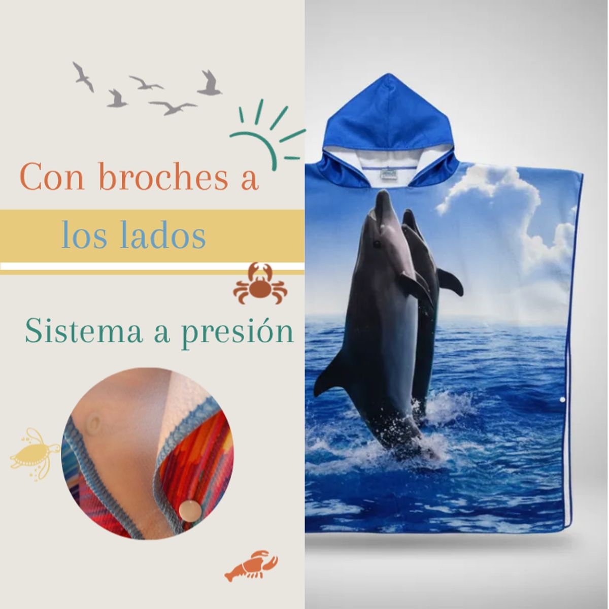 GARSIL - Toalla Capucha De Playa Adulto Con Broches Tipo Surf Poncho Hombre