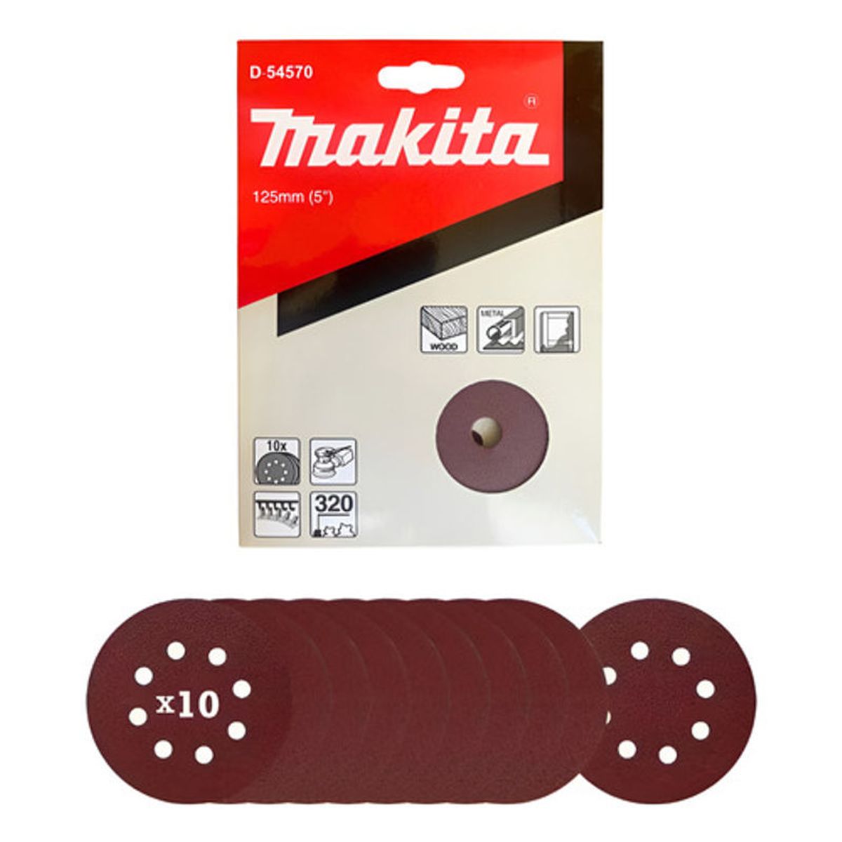 GENERICO - 10 Discos Lija Velcro 125mm Grano 320 Makita D-54570