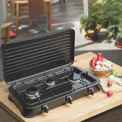 LINE - Cocina Encimera A Gas Licuado 3 Platos Cocinilla Negro