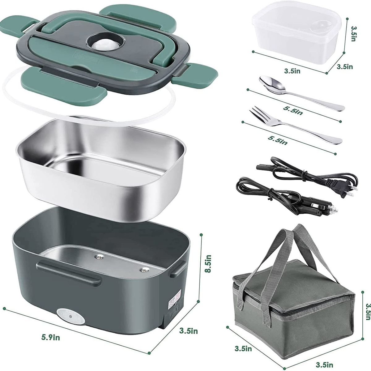 TNAKIEX - Lonchera Eléctrica Portátil C/calentador De Alimentos 2 En 1