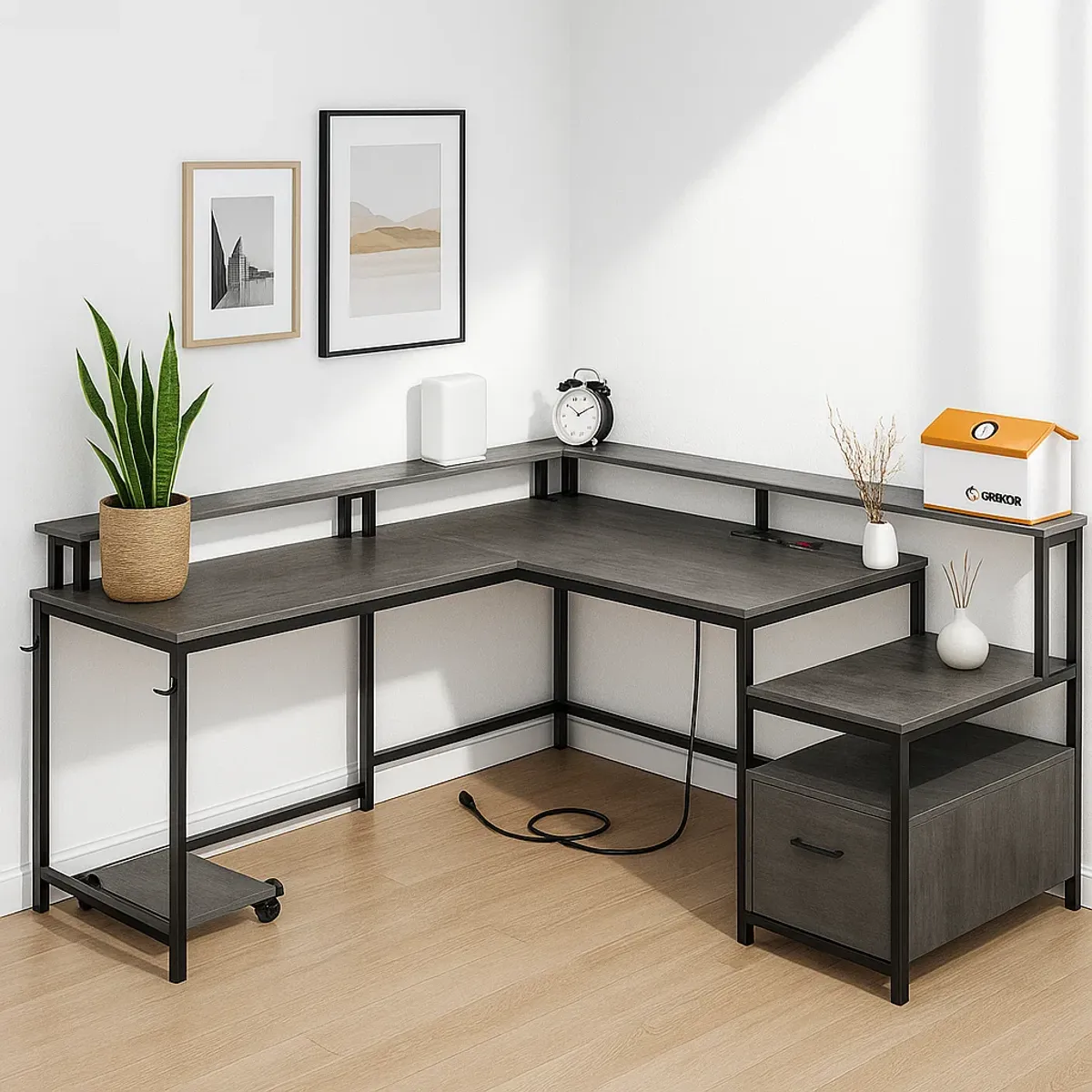 KLIK - Escritorio Nova X en L modular - Gris Negro