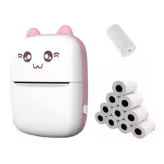 NO LOGO - Mini Impresora Térmica Portátil Bluetooth Gatito + 11 Rollos rosado