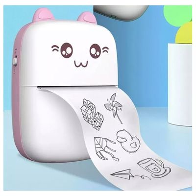 Imagen 2 del producto Mini Impresora Térmica Portátil Bluetooth Gatito + 11 Rollos rosado