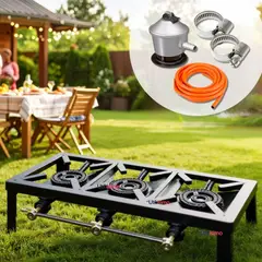 LINE - Fogón Cocina Gas Licuado 3 Platos+Kit De Instalación Camping